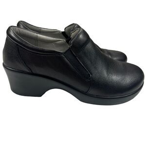 ALEGRIA Eryn Solid Black Nappa Wedge Clogs